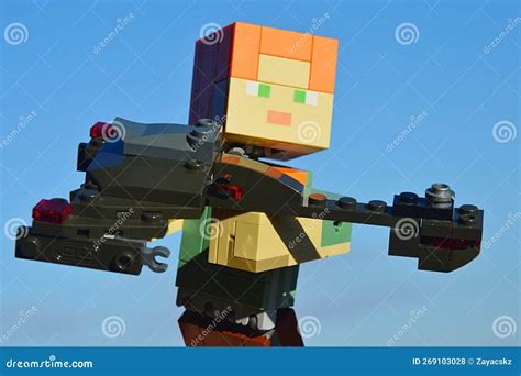 Lego Minecraft Large Female Figure Of Main Character Alex Holding Model Of Klingon Battleship