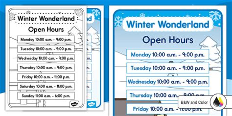 Winter Wonderland Dramatic Play Hours Sign Professor Feito