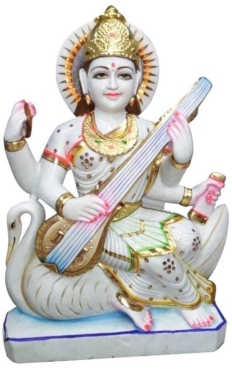 White Painted Saraswati Mata Marble Statue For Temple At Rs In