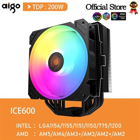 Aigo 6 Heat Pipes Cpu Cooler 4 Pin Pwm 120mm Argb Radiator Intel Lga 1700 1200 1150 1151 Amd Am3