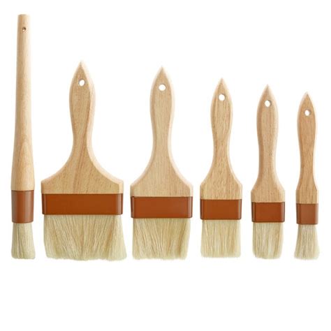 6 Piece Boar Bristle Pastry Basting Brush Set With Wood Handles