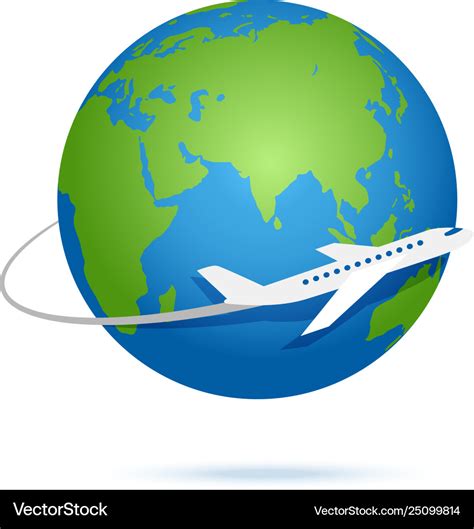 Airplane Fly Around Planet Earth Logo Royalty Free Vector