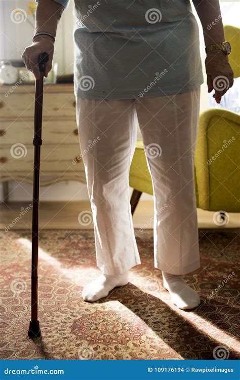 Senior Woman Using A Cane Stock Photo Image Of Elderly 109176194