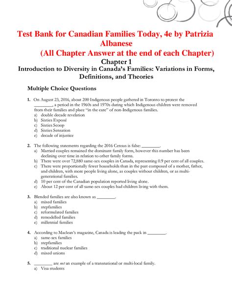 Canadian Families Today 4th Edition by Patrizia Albanese | TEST BANK