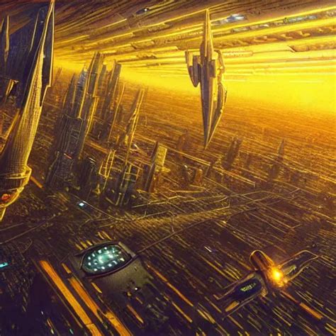 Cyberpunk Starship Soaring Over City Atmospheric Stable Diffusion