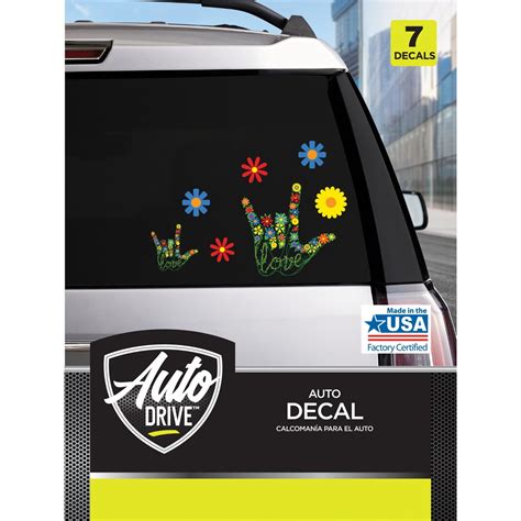 Auto Drive Flower Love Decal Set of 7 Vinyl Car Stickers Red Green ...