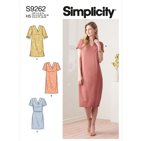 Misses V Neckline Shift Dresses Simplicity Sewing Pattern 9262 Sew