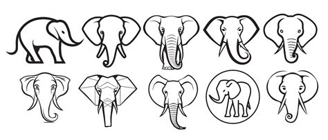 Elephant Set Logo Sketch Hand Drawn In Doodle Style Vector Illustration