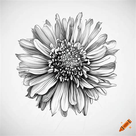 Artistic Sketch Of A Blooming Aster Flower Black And White On Craiyon