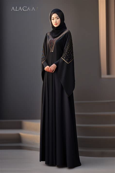 Lexica Black Open Abaya Black Beaded Sleeves On Abaya Round Neck On