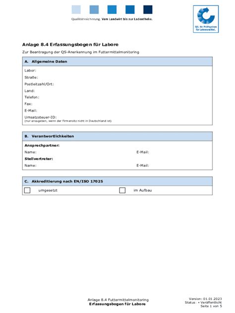 Ausfüllbar Online Anlage 8 4 Erfassungsbogen fr Labore Fax Email