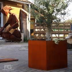 Bac Fleurs Corten Cubique Moderne En Acier Agtrema