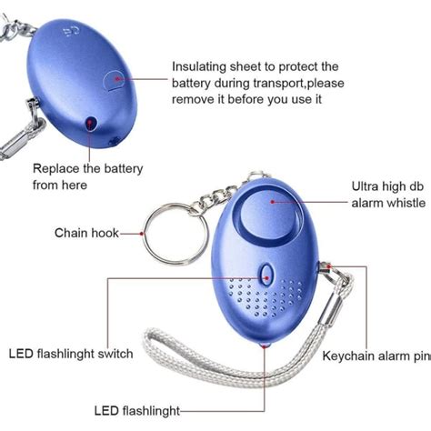 Personligt larm 5 delar 140db Dörrnyckel Nödlarm med ficklampa IC 1c76