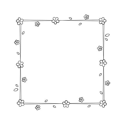 Square Floral Frame Outline Doodle. Botanical border template, flourish design element for ...