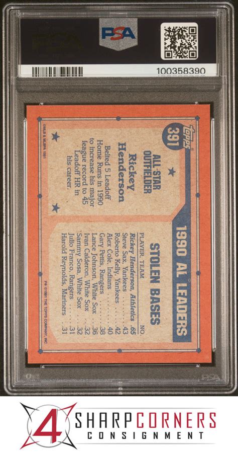 1991 TOPPS 391 RICKEY HENDERSON ATHLETICS HOF PSA 10 B4235073 390 EBay