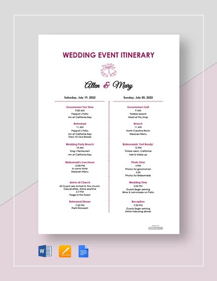 11+ Wedding Itinerary Templates - Free Downloads | Template.net