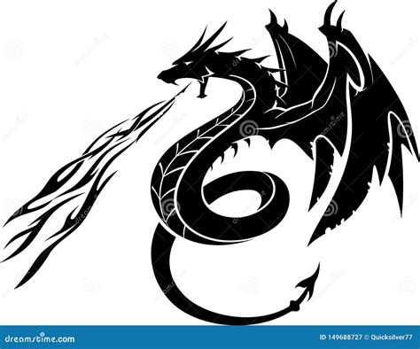 Black Dragon Fire Breathing Side View Stock Illustration Illustration