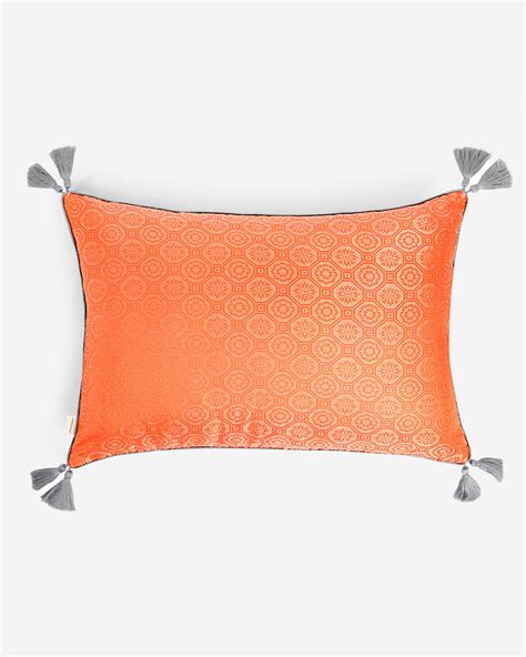 Hexa Satin Brocade Silk Cushion Cover Medium Orange