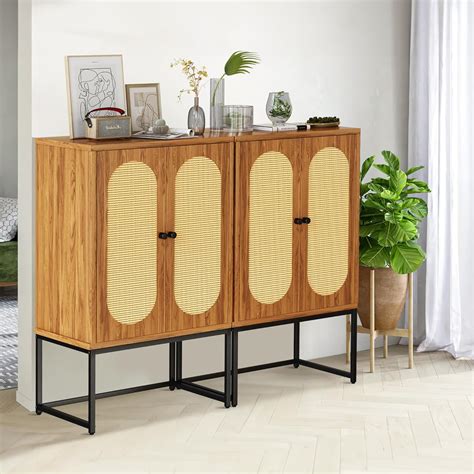 Amazon AWQM Set Of 2 Sideboard Cabinet With Handmade Rattan Doors