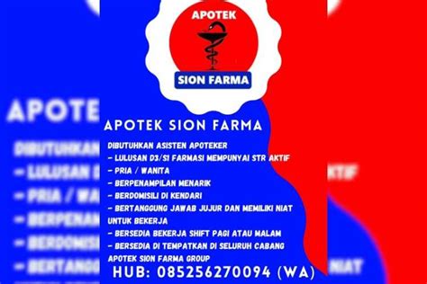 Info Loker Apotek Sion Farma Buka Rekrutmen Posisi Asisten Apoteker