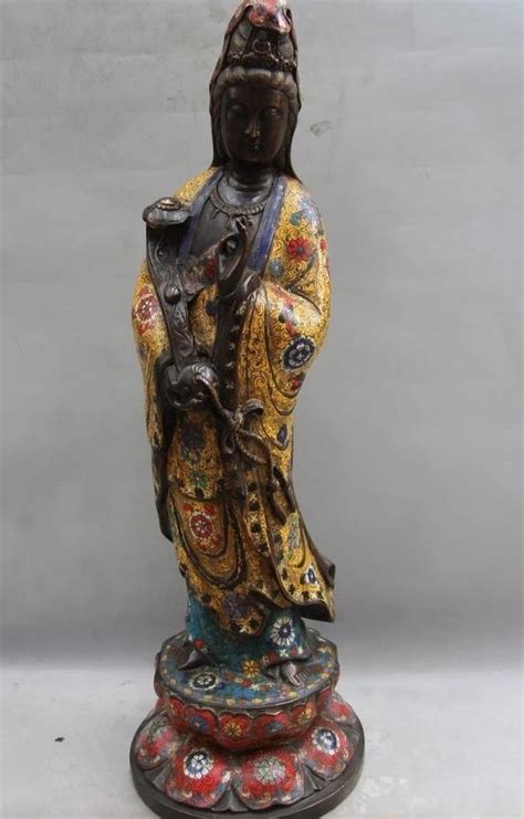 Tibet Bronze Cloisonne Enamel Ruyi Kwan Yin Bodhisattva Guanyin