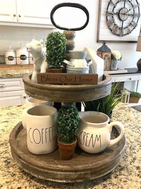 Farmhouse Style Kitchen Tiered Wooden Tray Tiered Tray Decor