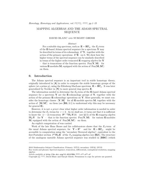 Pdf Mapping Algebras And The Adams Spectral Sequence