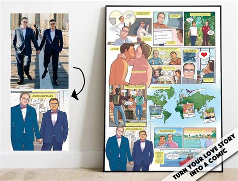 Custom Gay Comic Love Story Personalized Cartoon Memories LGBTI Same Sex Marriage Gift St