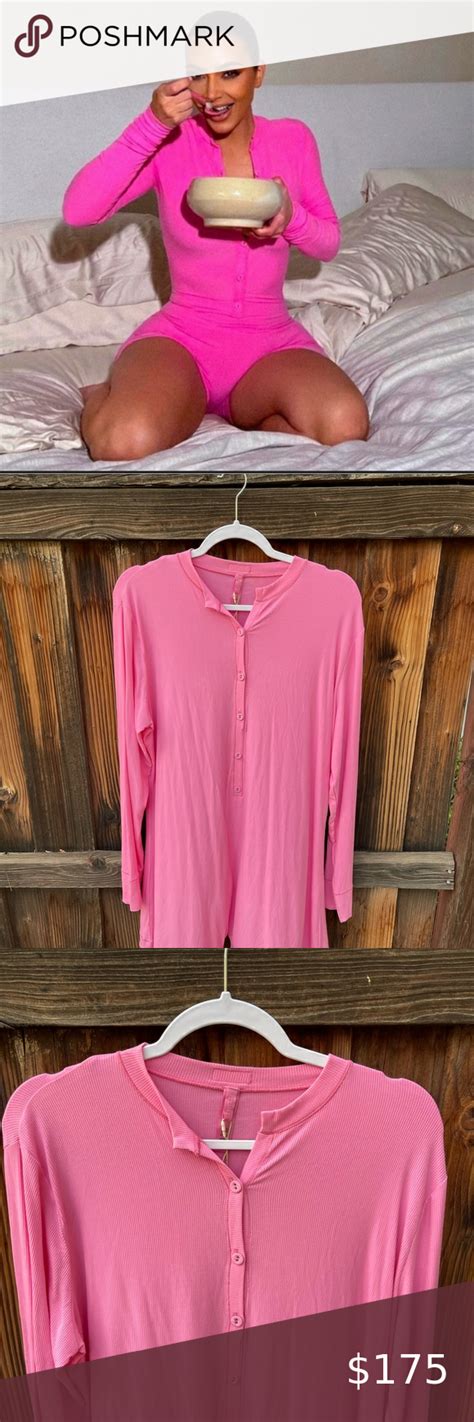 Skims Soft Lounge Button Up Henley Jumpsuit Shorts Bubblegum Pink Sz 4x