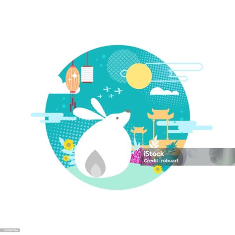 Moon Rabbit And Chinese Cultural Signs Poster Stock Illustration