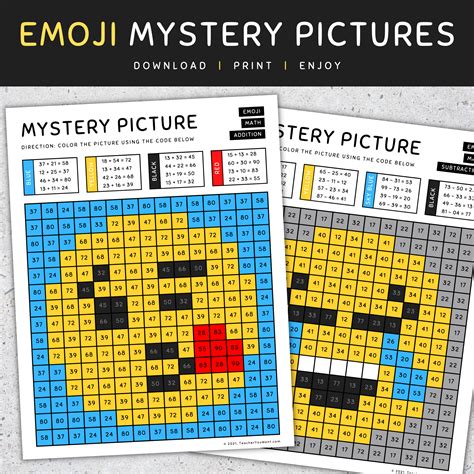 Emoji Mystery Picture Color By Number Addition And Subtraction Made