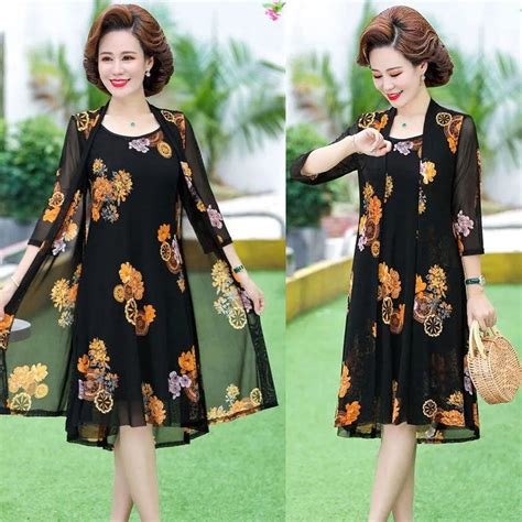 Mother Wear Two Piece Suit Large Size Middle Aged Elderly Womens Summer Dress New Style Wide