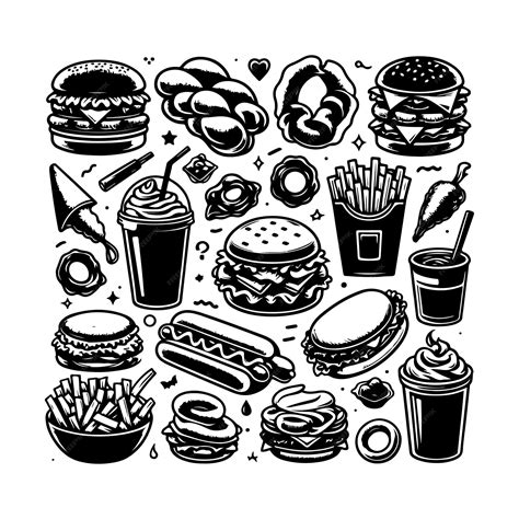 Premium Vector Fast Food Doodle Set Isolated Silhouette Vector