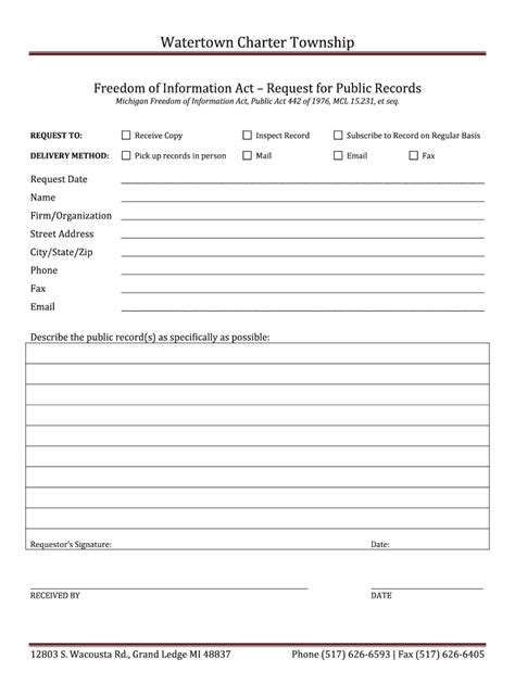 Fillable Online FOIA Request Form Watertown Charter Township Fax