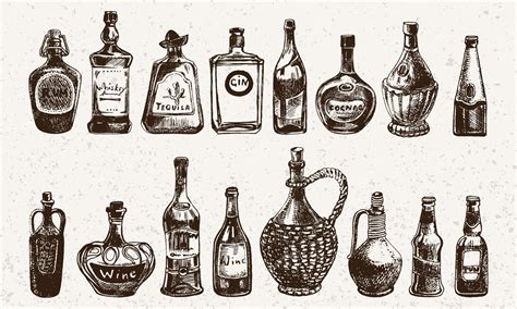 Premium Vector Vector Set Of Bottles Of Alcohol In Ink Hand Drawn