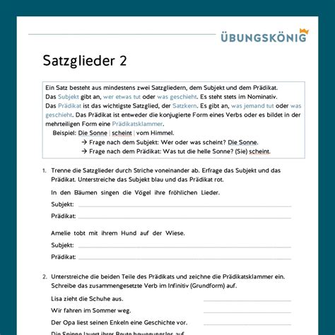 Königspaket Satzglieder Deutsch 5 Klasse Inklusive Test