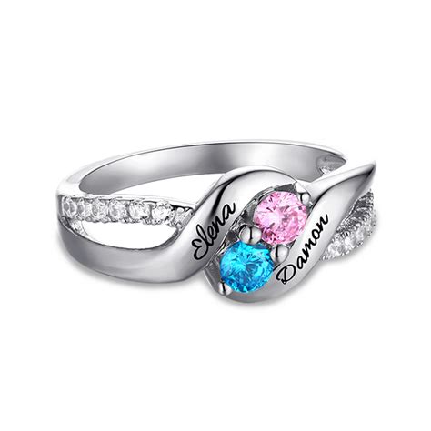 Personalized For Love Double Birthstones Promise Ring Sterling Silver