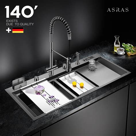 ASRAS SUS304 Kitchen Sink Super Large Double Sink Nano Gray Easy To