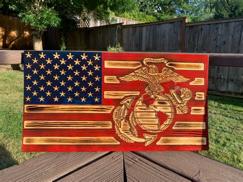 Wood Marine Corps Flag American Wood Flag Military Wood Etsy