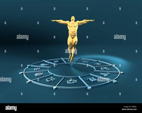 Símbolos de astrología círculo El hombre mosca muscular Fotografía de