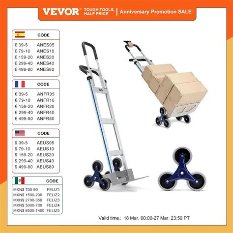 VEVOR Chariot D Escalier 150 250 Kg Diable Monte Escalier Aluminium