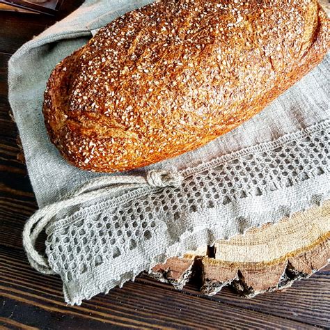 Linen Bread Bag With Laces Natural Linen Bread Loaf Bag With - Etsy