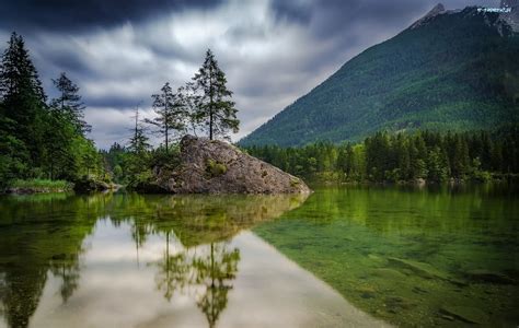 Góry Alpy Bawaria Jezioro Hintersee Niemcy Odbicie Drzewa