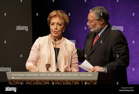 Joylette Goble, daughter of Katherine Johnson, speaks after the ...