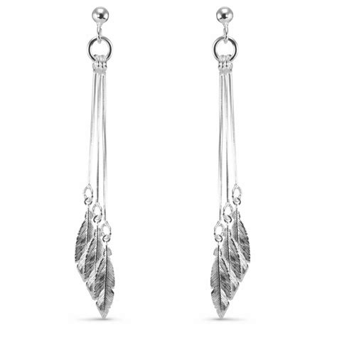 Boucles D Oreilles Pendantes Plumes En Argent Ref 43828