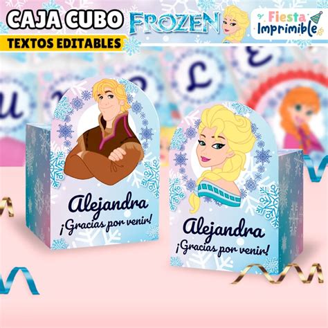 Caja Cubo Frozen Imprimible TEXTOS EDITABLES