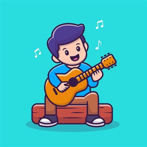 Chico lindo tocando la guitarra ilustración vectorial de dibujos