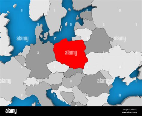 Poland in red on political map. 3D illustration Stock Photo - Alamy