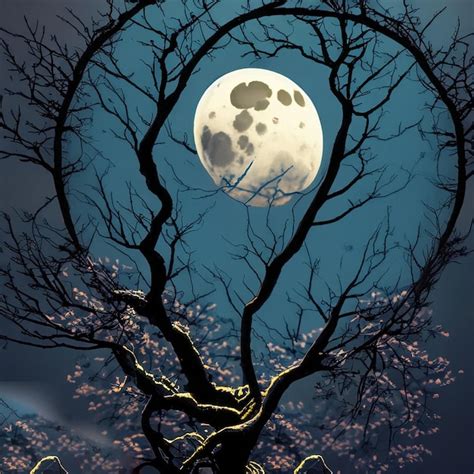 Premium AI Image Photo Full Moon Is Seen Through The Branches Of A