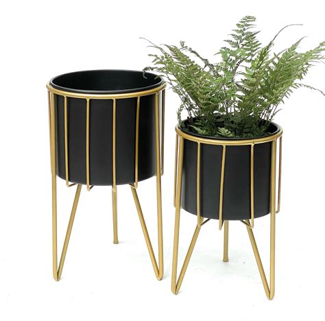 Dandibo Blumenhocker Mit Topf Metall Gold Schwarz Rund Er Set